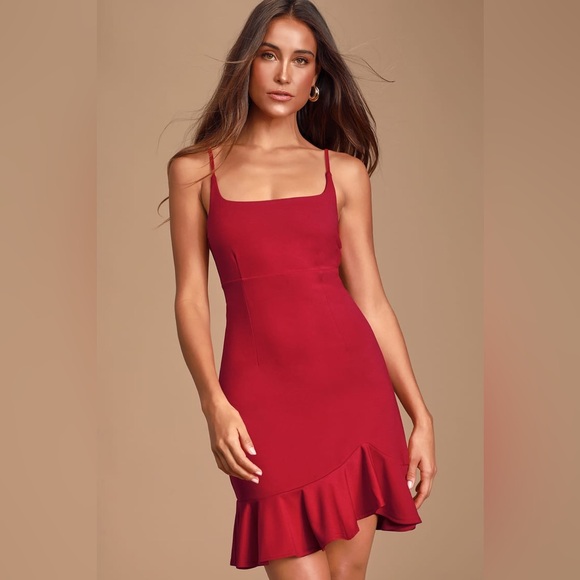 Lulus Dresses & Skirts - LULUS Heart Eyes Red Ruffled Bodycon Mini Dress